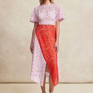 As Seen On TV Asymmetrical Lace Dress Pink Red Pearl Lela Rose Jenna Bush Hager